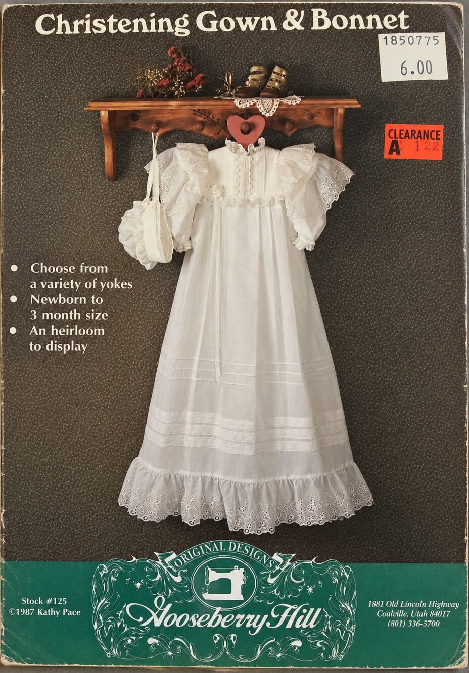Gooseberry Hill Christening Gown & Bonnet Sewing Pattern 1987 Newborn-3 month